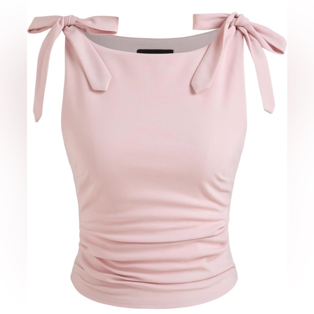 Cider Lilac Sleeveless Blouse with Bow Accents pink size s